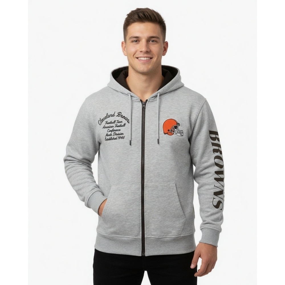 Ultra Game NFL Cleveland Browns Full Zip Hoodie Gray Men's M Embroidered Fleeced